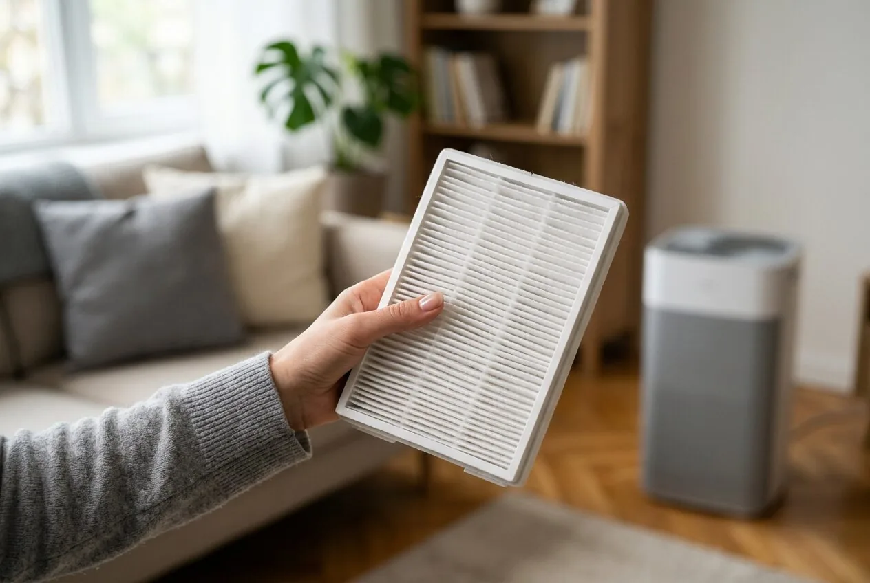A close-up view of a clean HEPA filter, the essential component for trapping common household allergens.