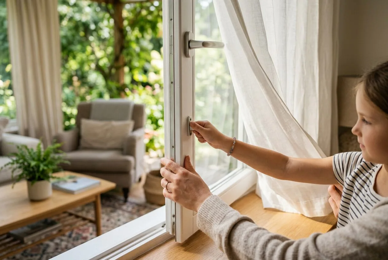 A family member opening a window to improve ventilation and indoor air quality