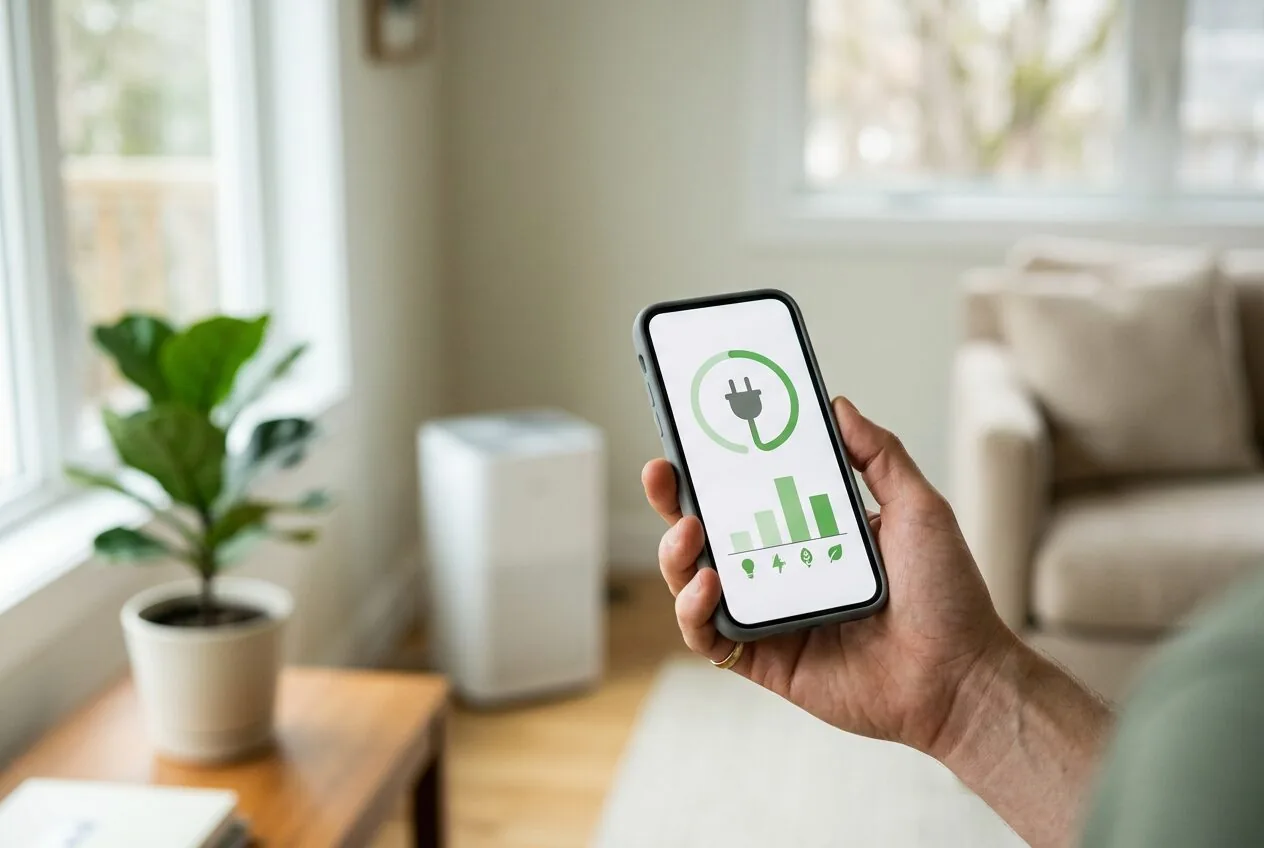 A smartphone screen showing the very low energy consumption of an efficient home appliance over 24 hours.