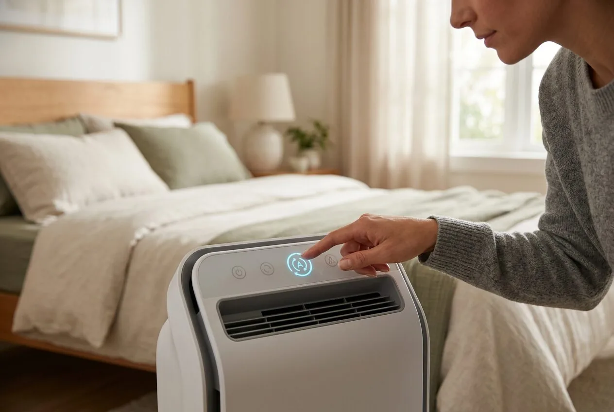 Activating the auto mode feature on an air purifier to save energy.