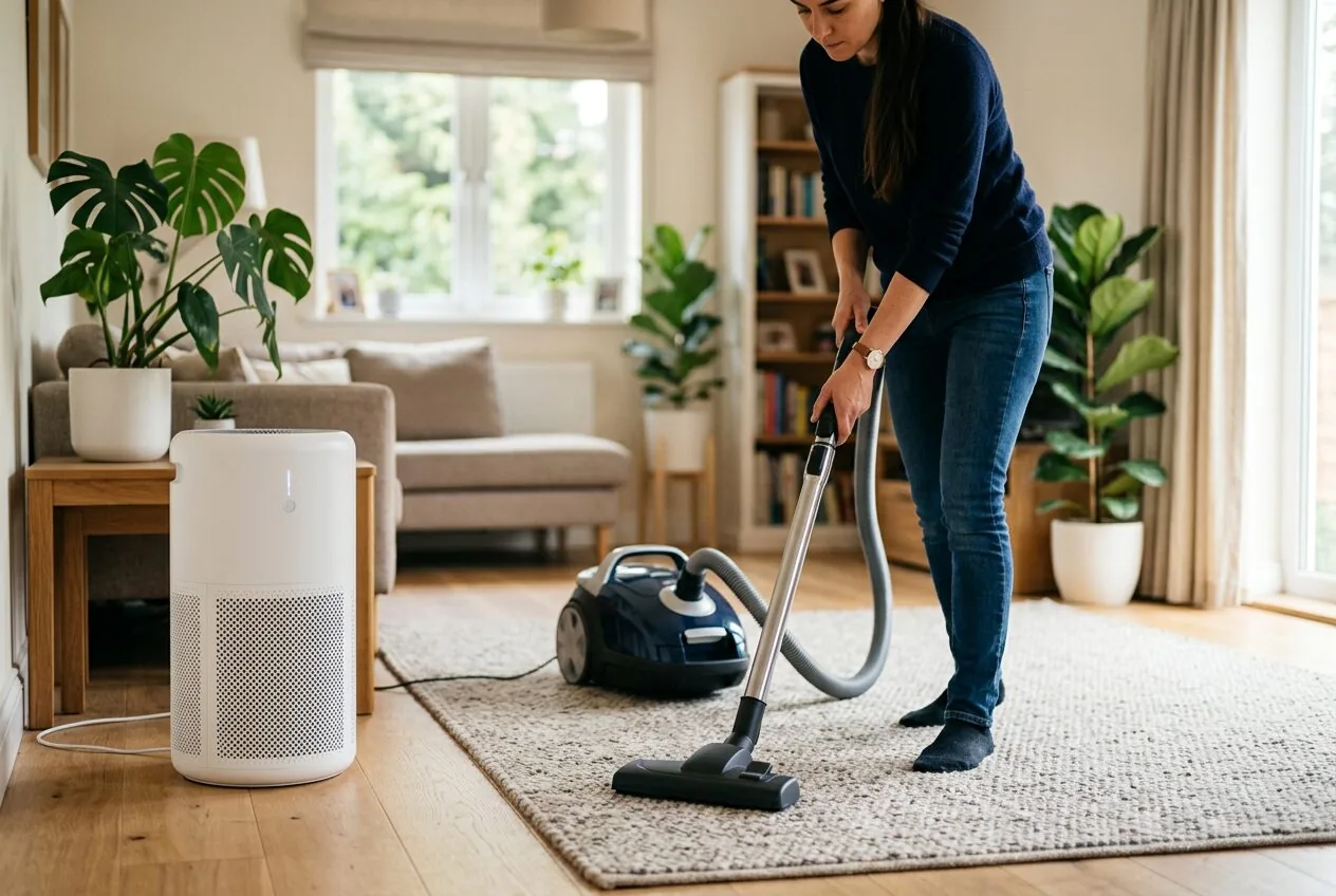 Combining an air purifier with regular vacuuming for comprehensive allergy relief at home