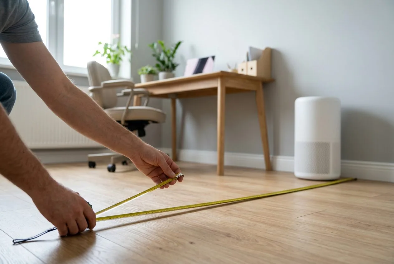 Measuring a room to ensure an air purifier is the correct size for effective coverage