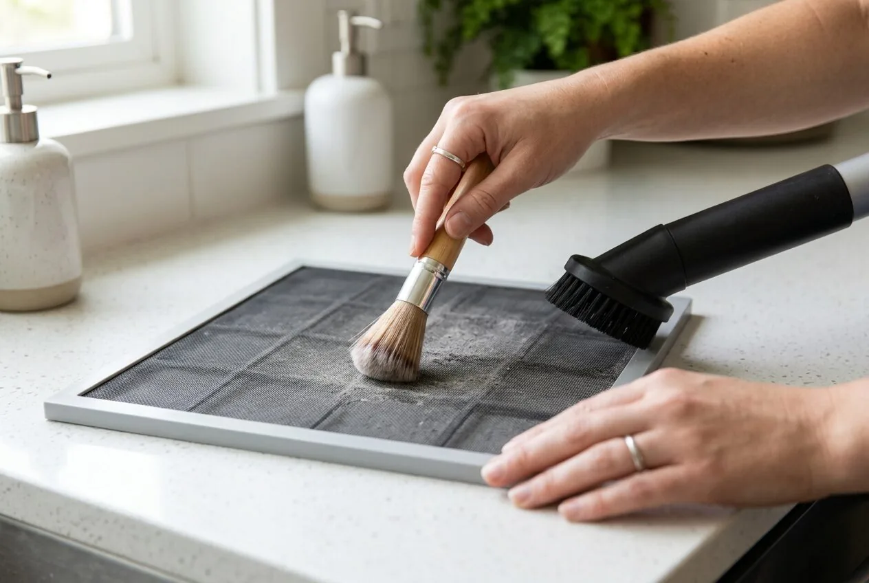 Vacuuming dust from an air purifier filter